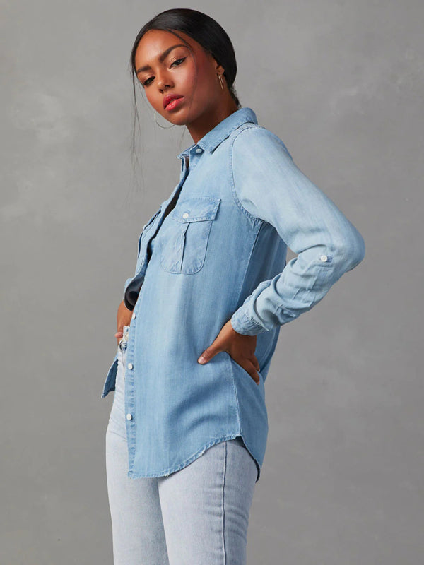 Casual Denim Long Sleeve Shirt for Women Shirts