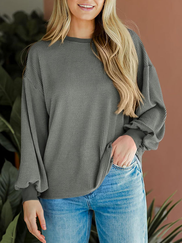 Casual Oversized Ribbed Women's Pullover	