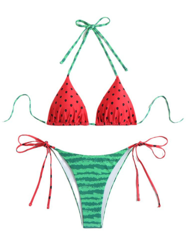 Watermelon Triangle Bikini for Beach Days - String Swimwear