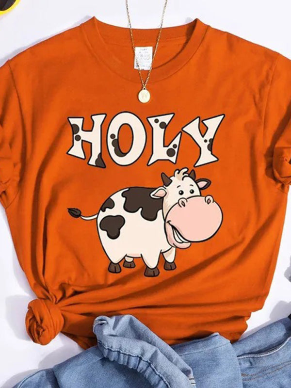 Orange Holy Cow Tee - Women's Casual Graphic T-Shirt T-Shirts