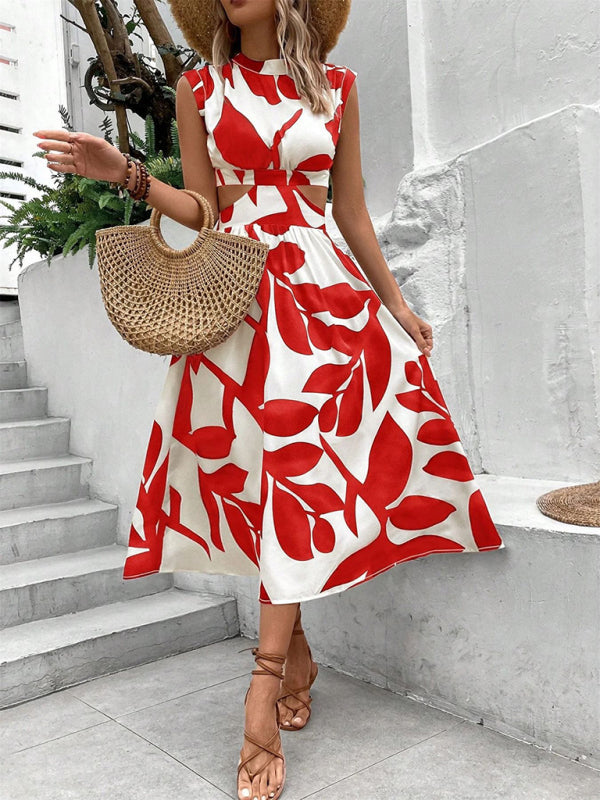 Summer Tea-Length Dress with Cutout Details Midi Dresses