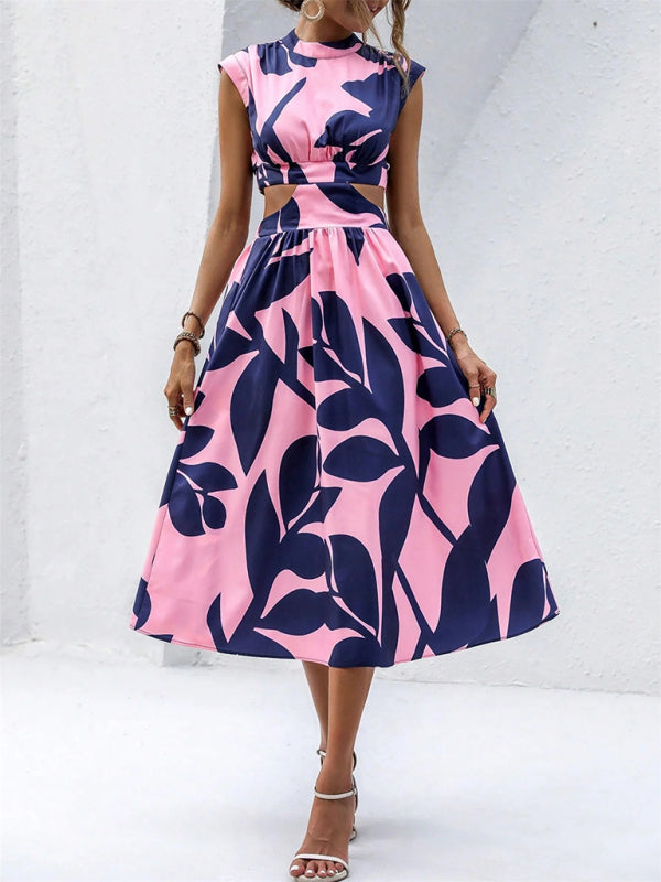 Summer Tea-Length Dress with Cutout Details Midi Dresses