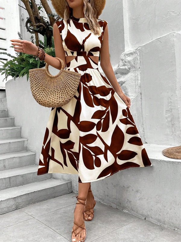 Summer Tea-Length Dress with Cutout Details Midi Dresses