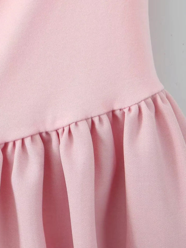 Pink Square Neck Fit-and-Flare Mini Dress Casual Dresses