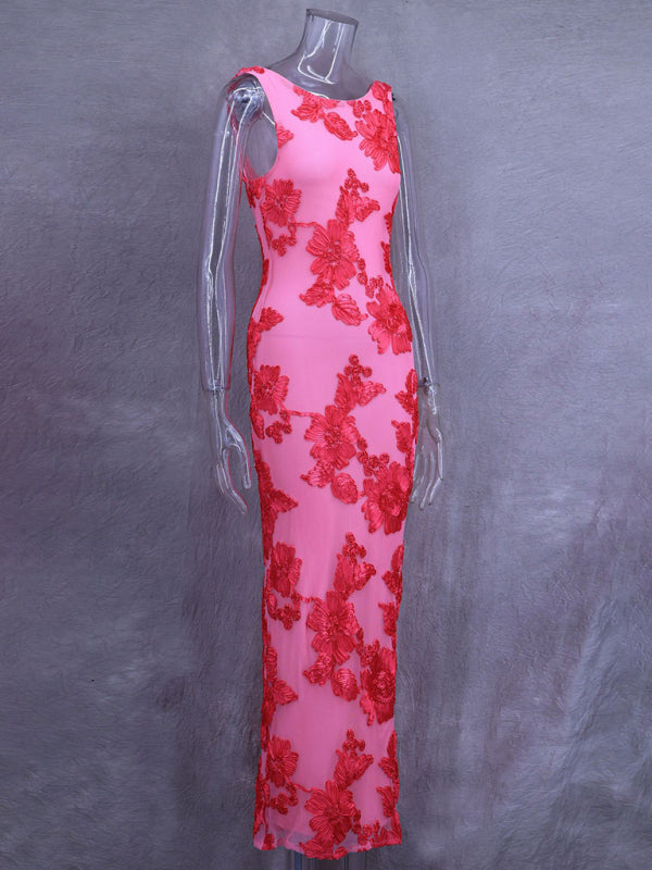 Elegant Pink Floral Dress - Evening Cocktail Gown Elegant Dresses