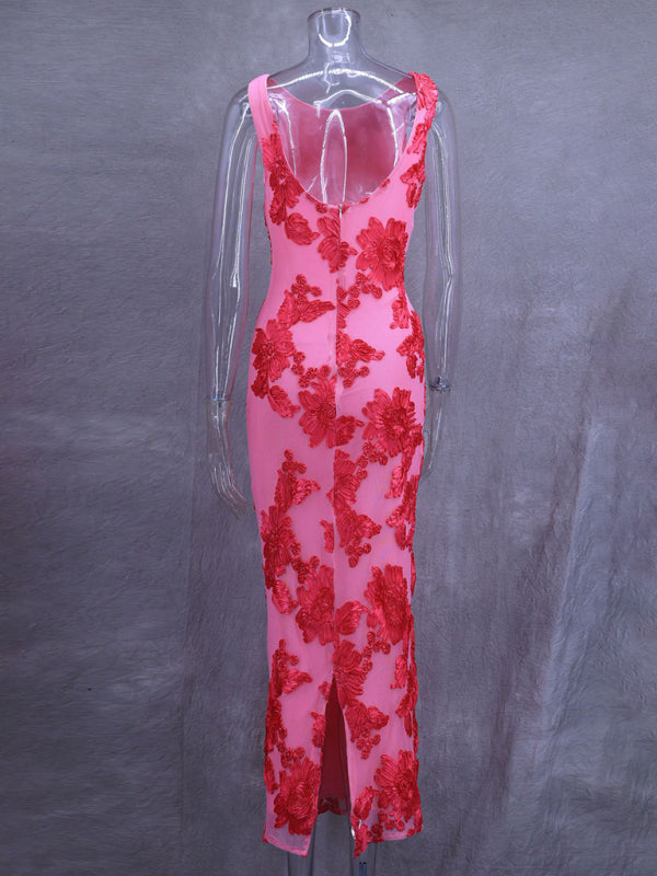 Elegant Pink Floral Dress - Evening Cocktail Gown Elegant Dresses