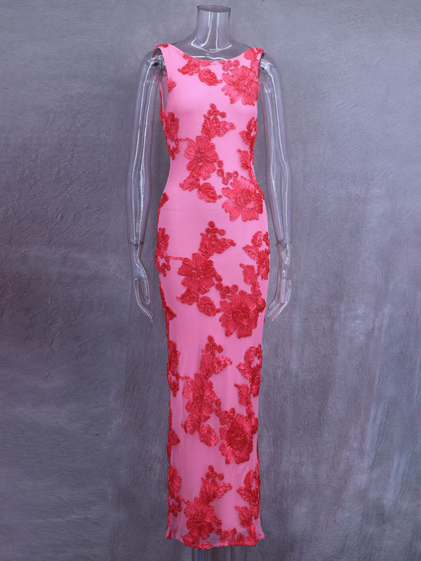 Elegant Pink Floral Dress - Evening Cocktail Gown Elegant Dresses