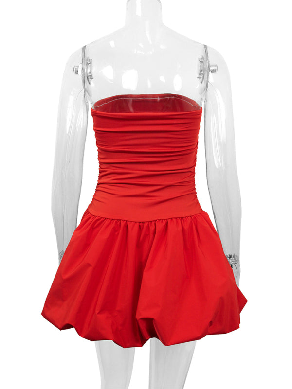 Red Fit & Flare Strapless Dress for Summer Festivals Mini Dresses