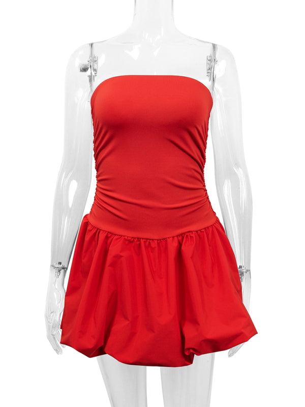 Red Fit & Flare Strapless Dress for Summer Festivals Mini Dresses