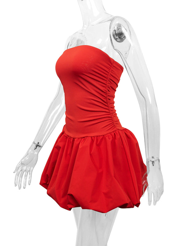 Red Fit & Flare Strapless Dress for Summer Festivals Mini Dresses