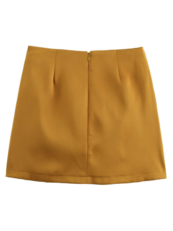 Mustard Mini Skirt with Asymmetric Bow Mini Skirts