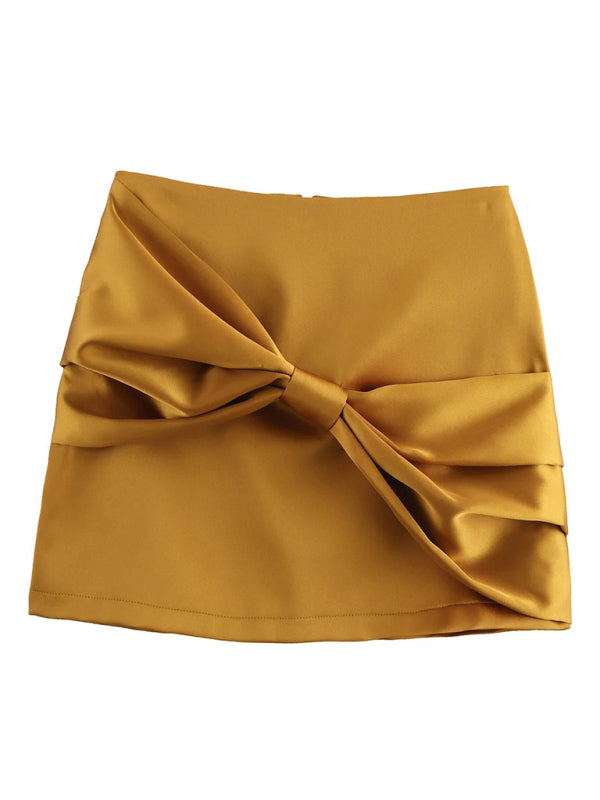 Mustard Mini Skirt with Asymmetric Bow Mini Skirts