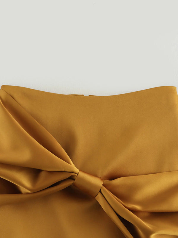 Mustard Mini Skirt with Asymmetric Bow Mini Skirts