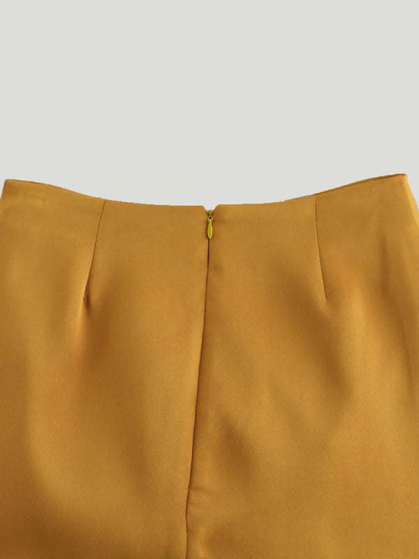 Mustard Mini Skirt with Asymmetric Bow Mini Skirts