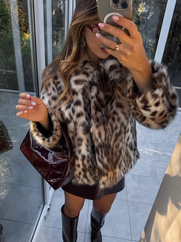  Leopard Print Faux Fur Jacket 	