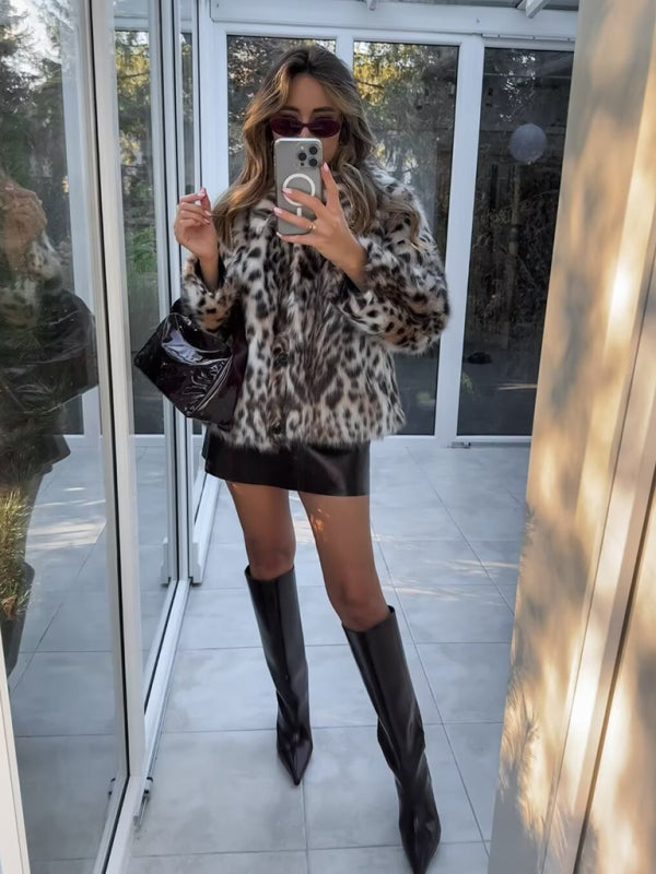 Women's Trendy Leopard Faux Fur Jacket - Must-Have Outerwear