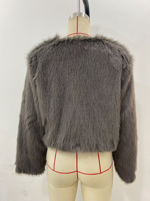 Trendy Women's Faux Fur Cropped Jacket Jackets