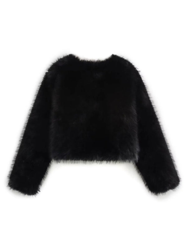 Trendy Women's Faux Fur Cropped Jacket Jackets