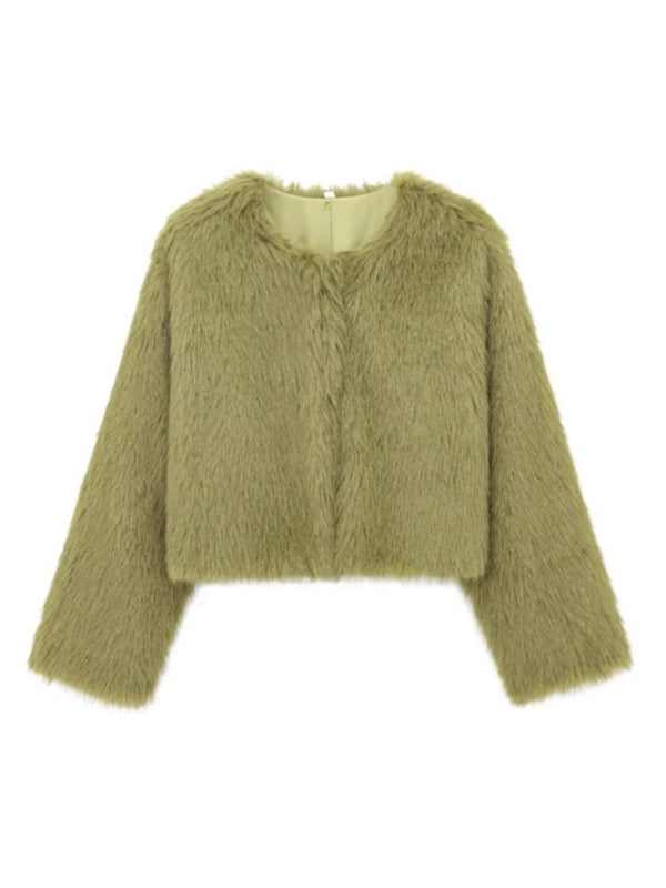 Trendy Women's Faux Fur Cropped Jacket Jackets