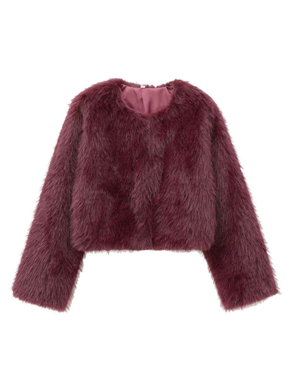 Trendy Women's Faux Fur Cropped Jacket Jackets