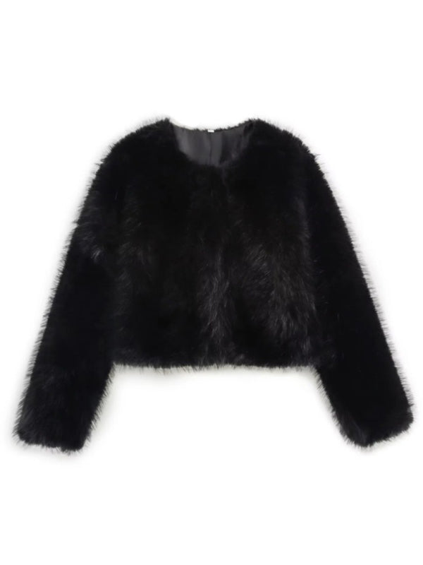 Trendy Women's Faux Fur Cropped Jacket Jackets