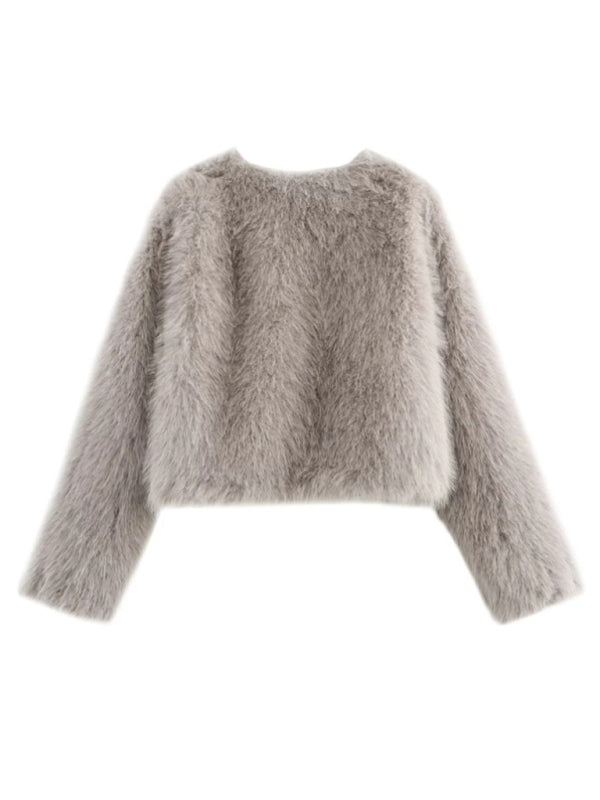 Trendy Women's Faux Fur Cropped Jacket Jackets