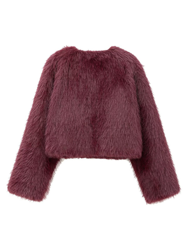 Trendy Women's Faux Fur Cropped Jacket Jackets