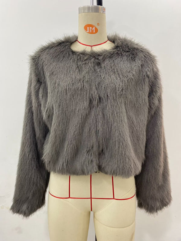 Trendy Women's Faux Fur Cropped Jacket Jackets