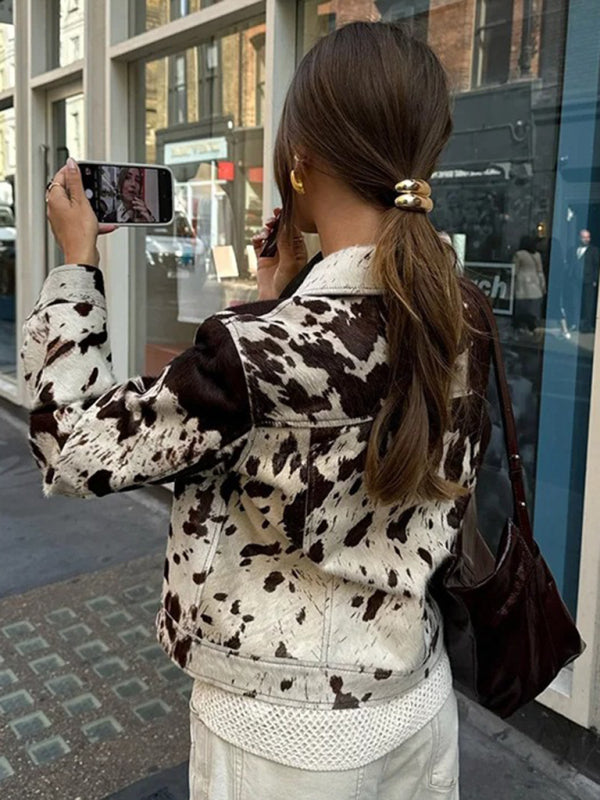 Casual Cow Print Jacket - Phelps Outerwear Jackets