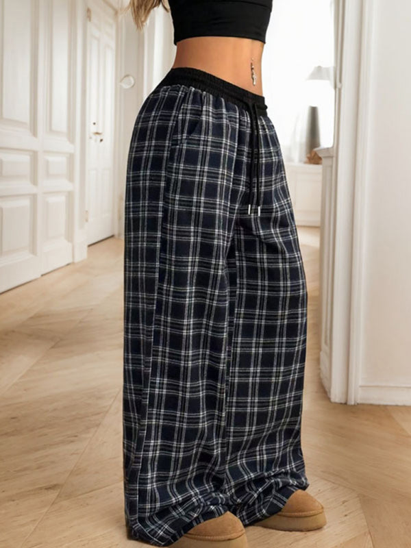 Casual Lounge Wide-Leg Pants in Plaid for Women Pants