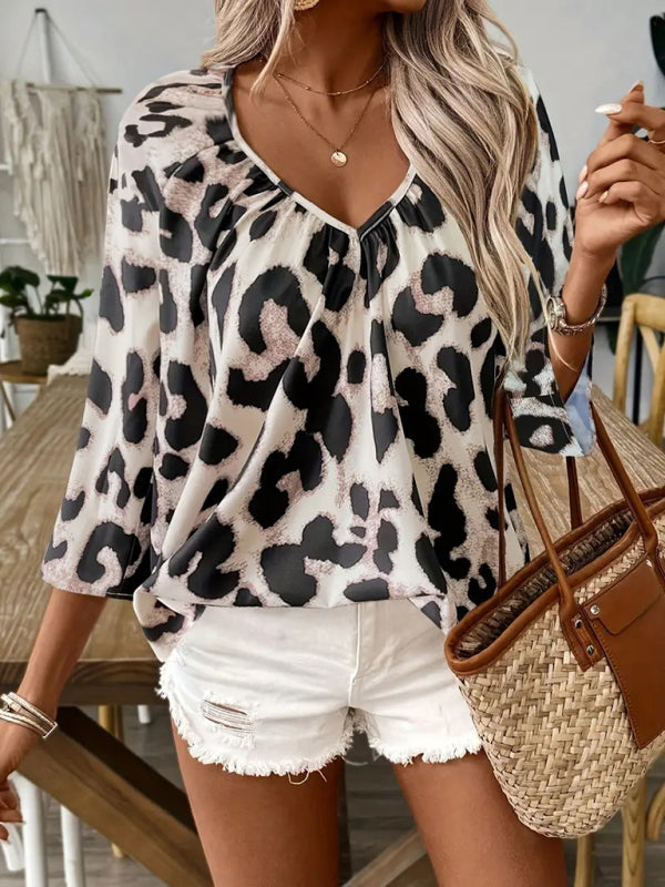 Casual Leopard V-Neck Top for Women Tops