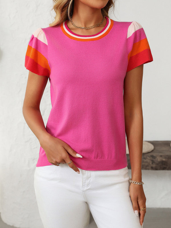 Casual Color Block Knitted Top Knit Tops