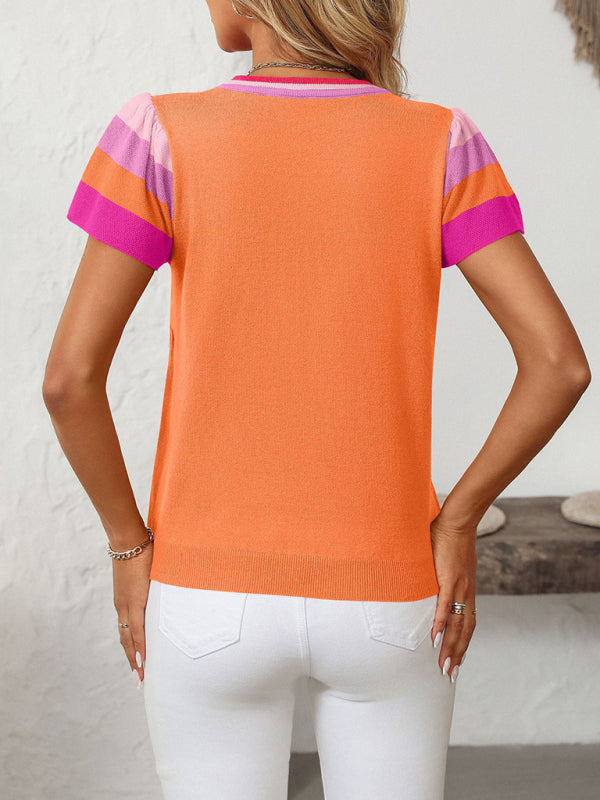 Casual Color Block Knitted Top Knit Tops