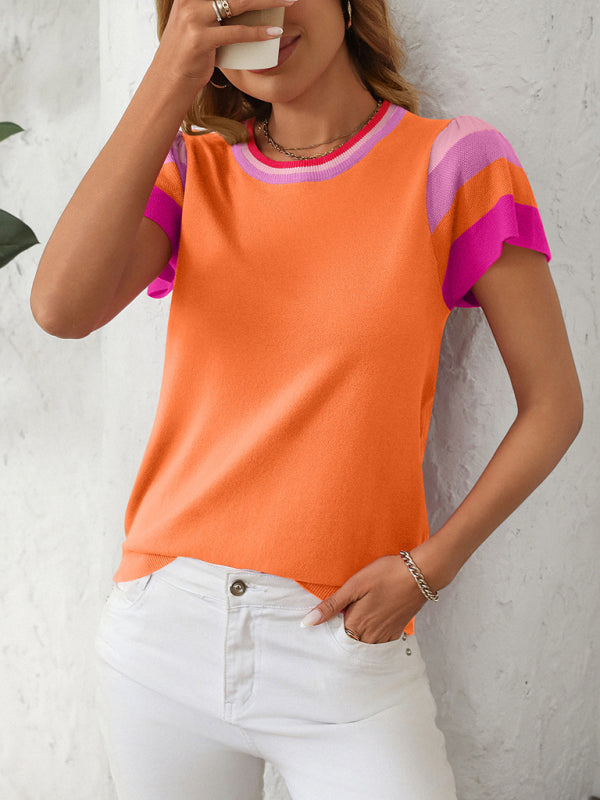 Casual Color Block Knitted Top Knit Tops