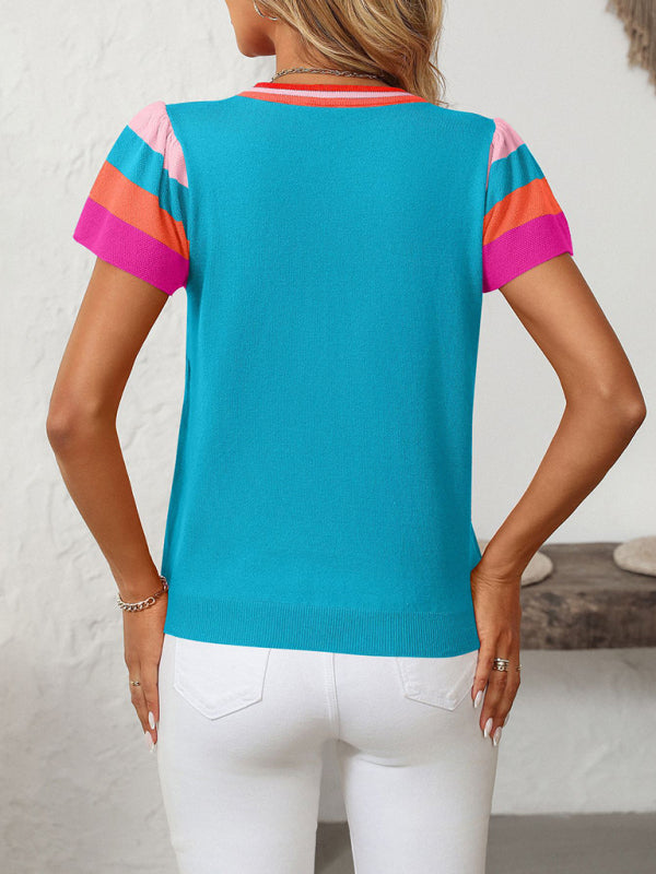 Casual Color Block Knitted Top Knit Tops