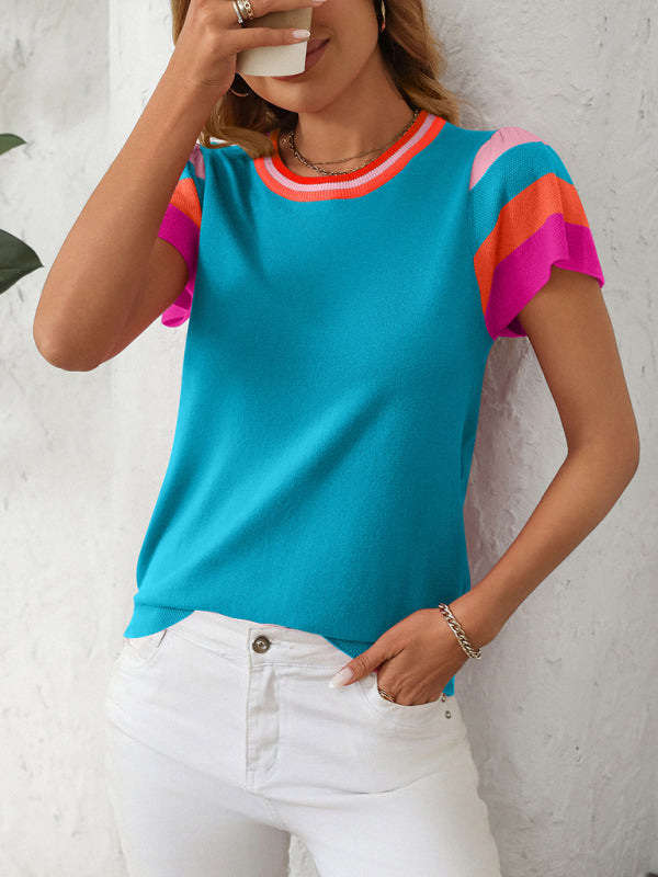 Casual Color Block Knitted Top Knit Tops