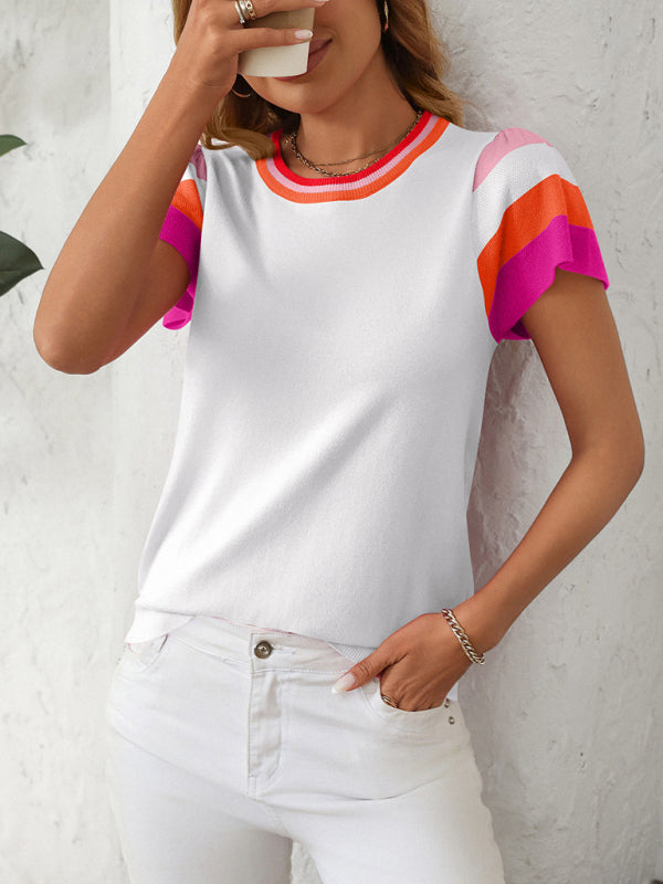 Casual Color Block Knitted Top Knit Tops