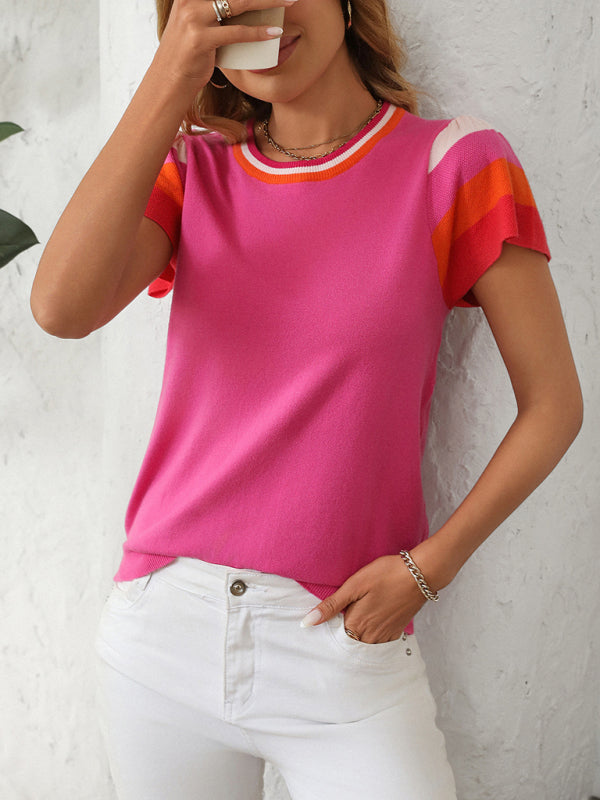 Casual Color Block Knitted Top Knit Tops