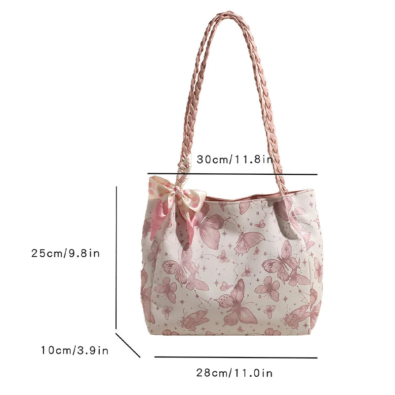 Romantic Floral Handbag with Braided Straps - Butterfly Purse