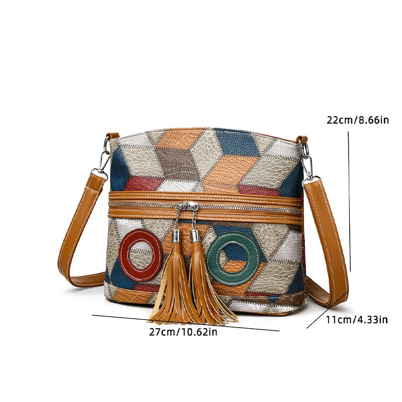 Everyday Patchwork Geo Crossbody Bag in Faux Leather HandBags