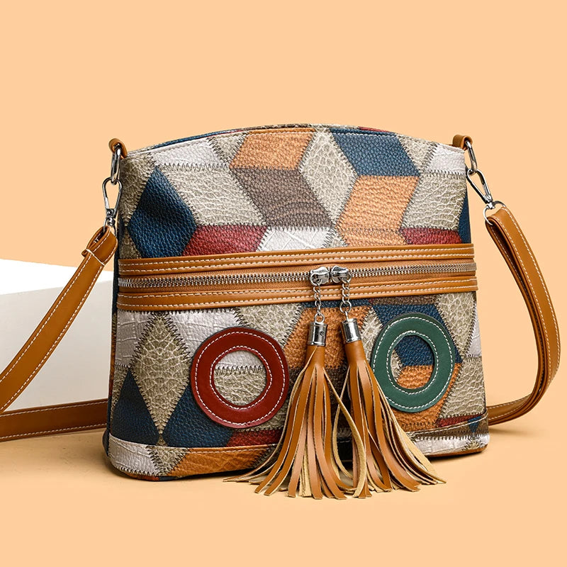 Everyday Patchwork Geo Crossbody Bag in Faux Leather HandBags