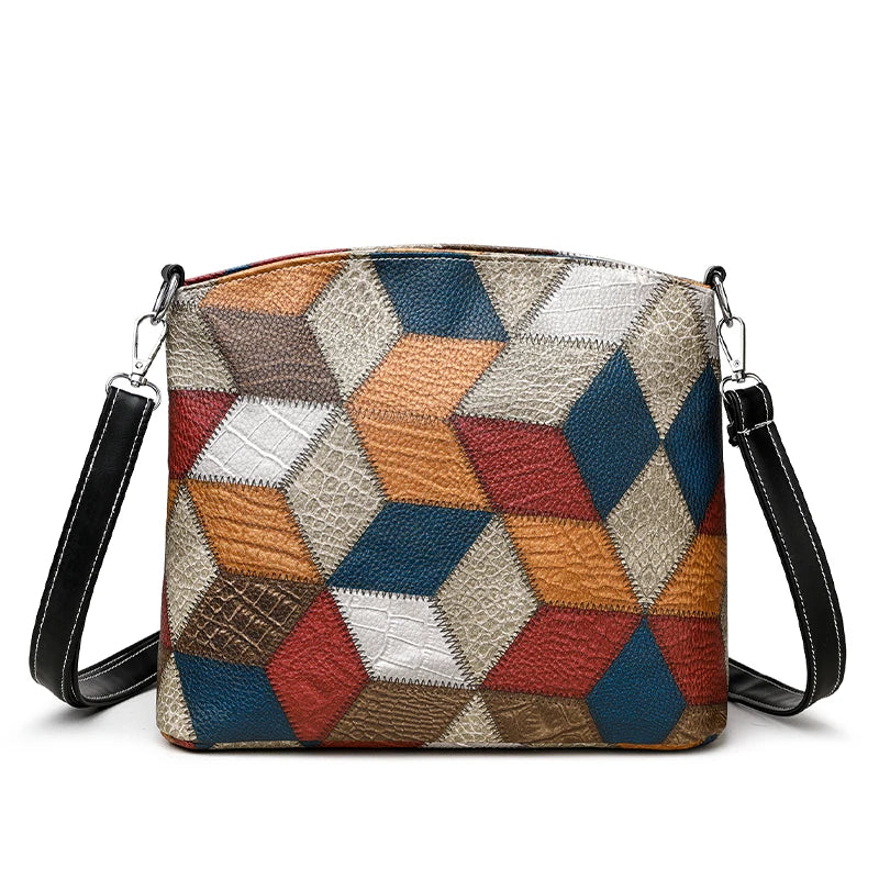 Everyday Patchwork Geo Crossbody Bag in Faux Leather HandBags