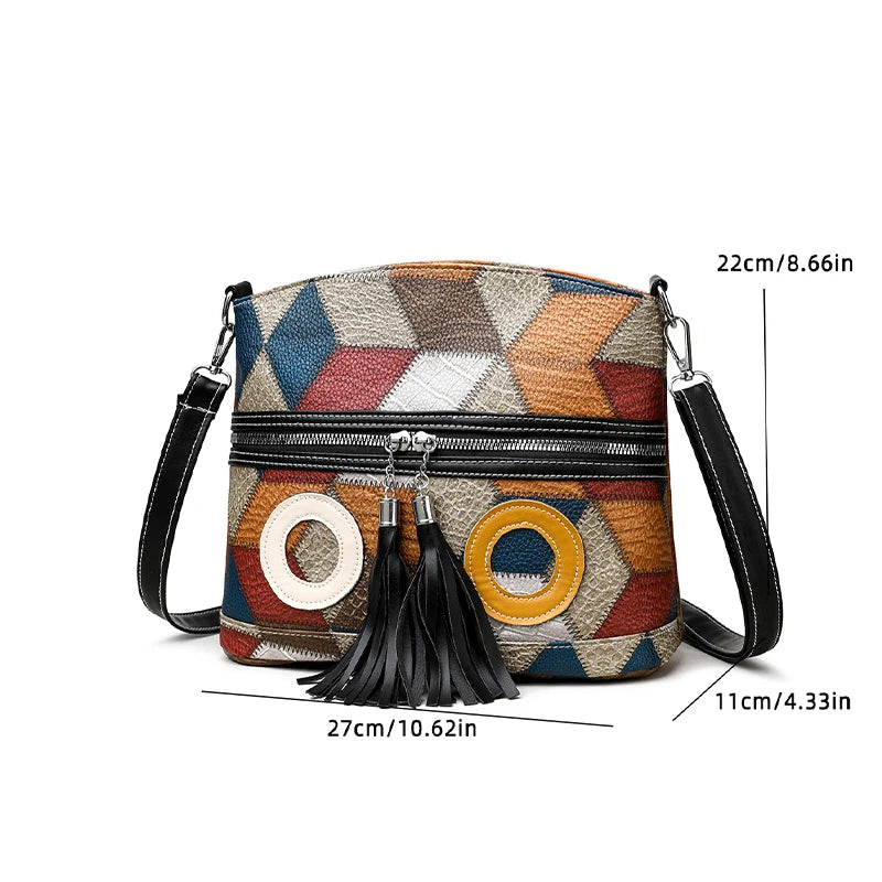 Everyday Patchwork Geo Crossbody Bag in Faux Leather HandBags