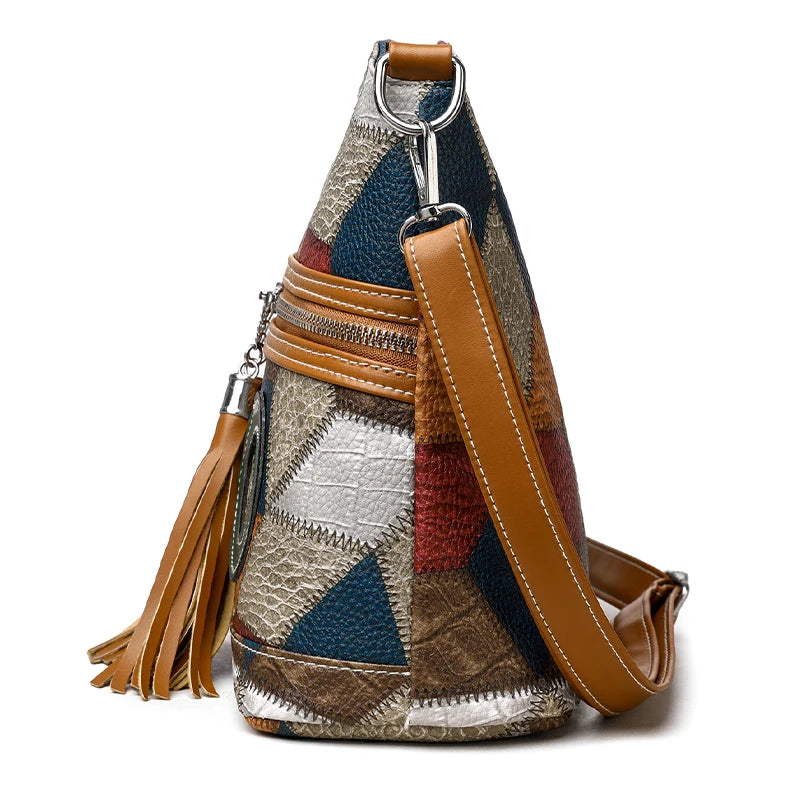 Everyday Patchwork Geo Crossbody Bag in Faux Leather HandBags