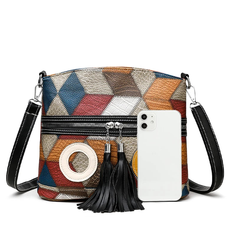 Everyday Patchwork Geo Crossbody Bag in Faux Leather HandBags