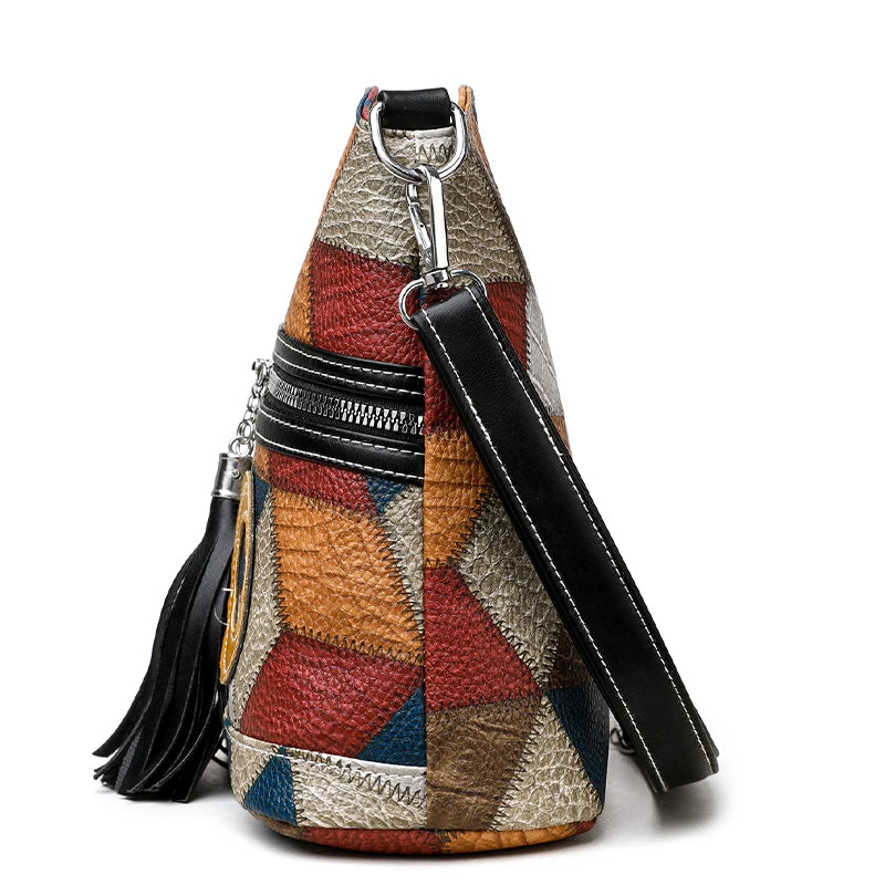 Everyday Patchwork Geo Crossbody Bag in Faux Leather HandBags