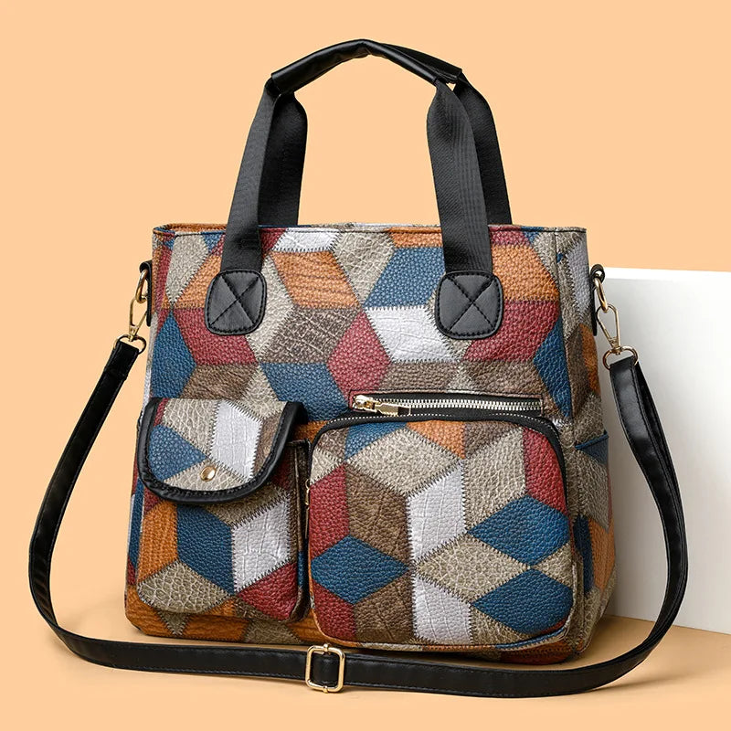 Elegant Business Casual Patchwork Shoulder Bag for Professionals	