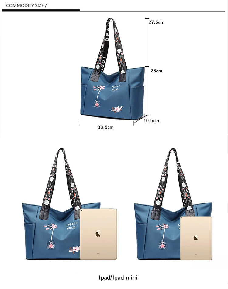 Floral Embroidered Tote Bag for Shopping HandBags