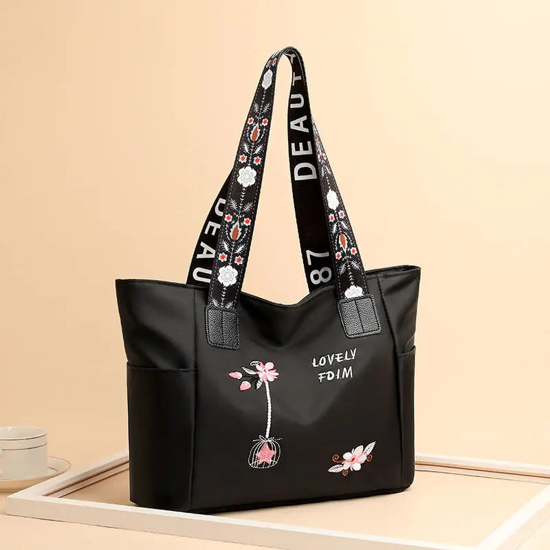 Floral Embroidered Tote Bag for Shopping HandBags