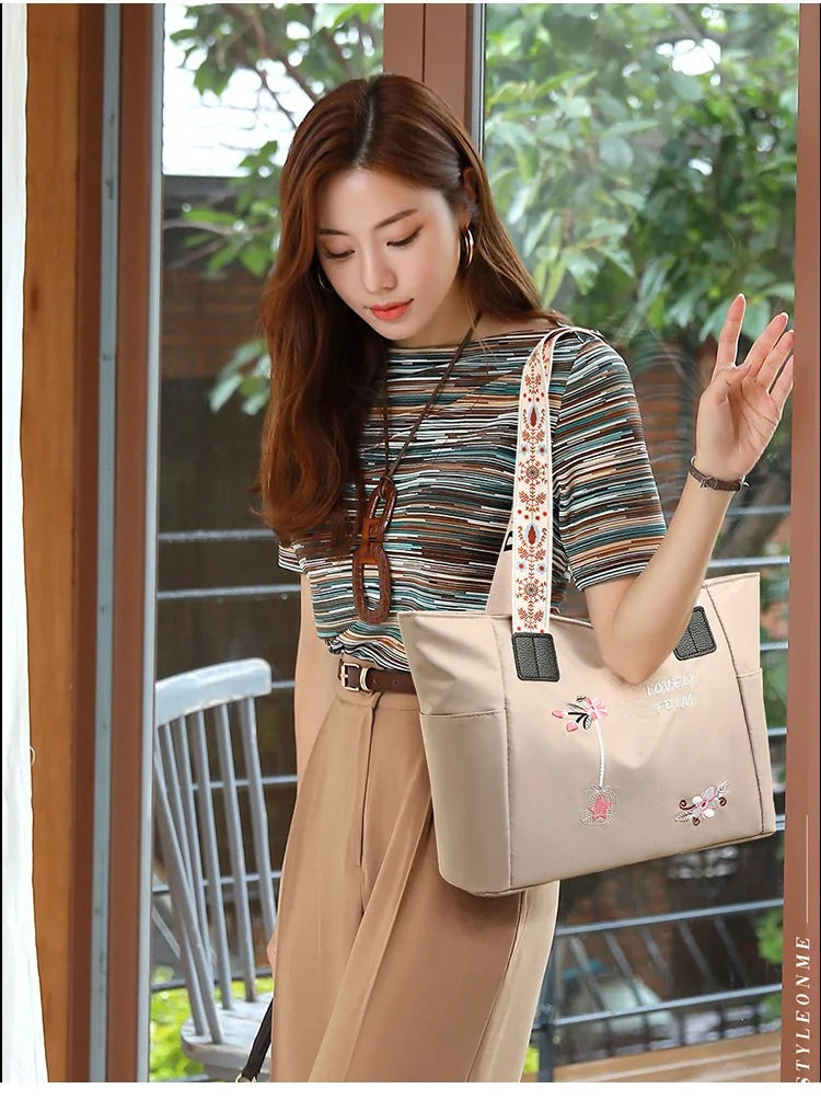 Floral Embroidered Tote Bag for Shopping HandBags